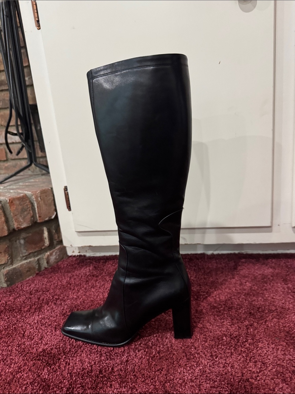 Giorgio Brutini Black Tall Leather Block Heel Boot#madeiniitaly